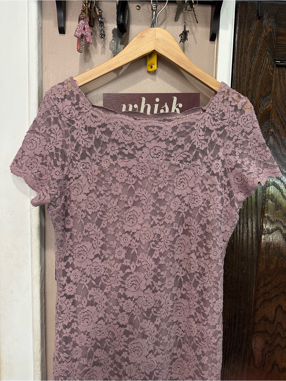 Onyx Nite Dusty Rose Lace Midi Dress with subtle shimmer - Picture 2 of 5